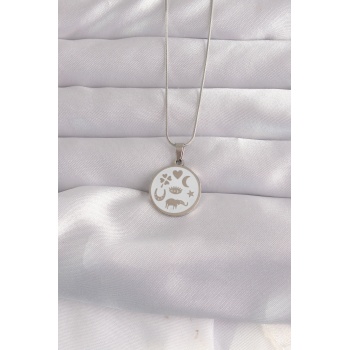 316l Çelik Gümüş Renk Beyaz Mineli Karışık Figürlü Tarot Kolye - Tj-bko9052