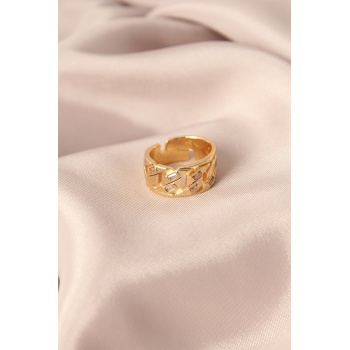 Gold Renk Metal Taşlı Model Ayarlanabilir Kadın Yüzük - Tj-byk2148