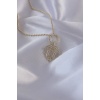 Pirinç Zirkon Taşlı Gold Renk Oval Detaylı Serenay Kolyesi - Tj-bko8838