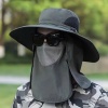 Güneş Koruyuculu Nefes Alabilen Maskeli Ve Boyun Kapaklı Geniş Kenarlı Balıkçı Şapkası
