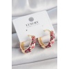 Pirinç Gold Renk Halka Mor Çiçek Mineli Kadın Küpe - Tj-bkp10474
