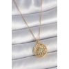 316l Çelik Gold Renk Zincr Mavi Taşlı Lotus Model Kadın Kolye - Tj-bko10061