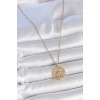 316l Çelik Gold Renk Zincr Mavi Taşlı Lotus Model Kadın Kolye - Tj-bko10061