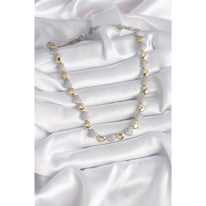 Pirinç Mix Renk Zirkon Taşlı Kalp Model Vıp Exclusive Seri Kadın Kolye - Tj-bko9545