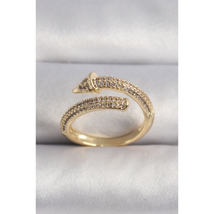 Pirinç Gold Renk Zirkon Taşlı Çivi Model Vıp Seri Kadın Yüzük - Tj-byk3508