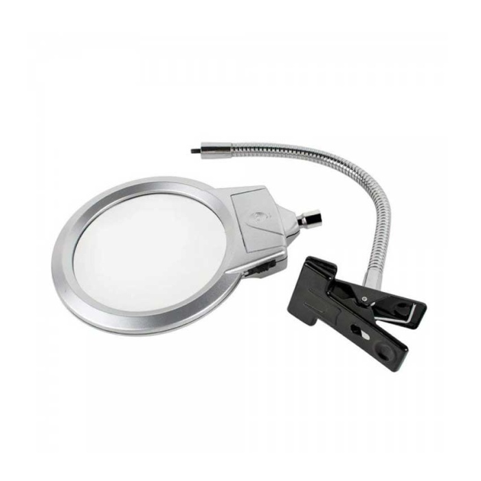 2.5x130 Mm 5x24 Mm Led Aydınlatmalı Büyüteç Masa Üstü Metal Hortum Mandallı Mg15124-c