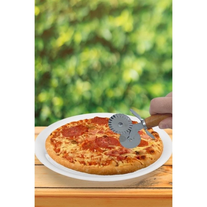 Ahşap Saplı 2li Hamur Kesme Ruleti Düz Ve Dalgalı Pizza Börek Kesici Aparatı