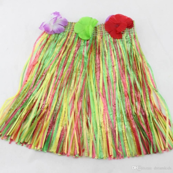 Yetişkin Ve Çocuk Uyumlu Rengarenk Püsküllü Hawaii Luau Hula Etek 40 Cm