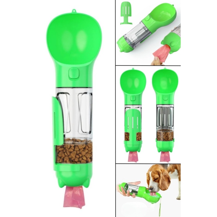 Taşınabilir Hazneli Mama Kaplı ,kaka Poşetli Kedi,köpek Suluğu-300ml