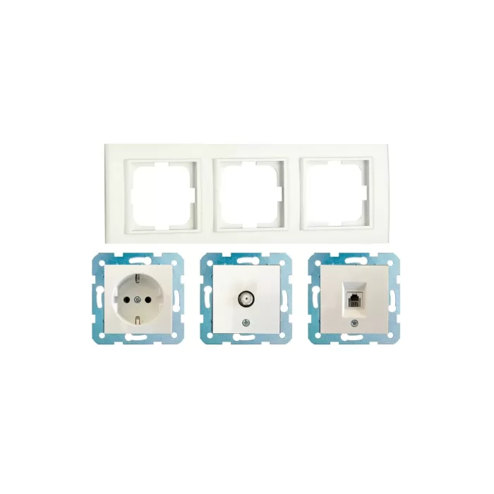Ovivo Mina Beyaz 3lü Set / Paket Top. Priz+uydu Tv Prizi+telefon Prizi+üçlü Çerçeve