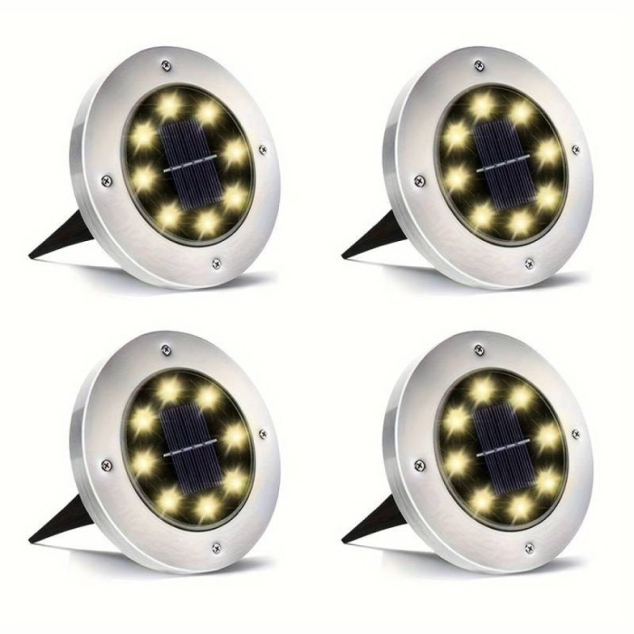 Solar Güneş Enerjili 8 Ledli Kazıklı Çim Zemin Bahçe Aydınlatma 3w Gün Işığı Sarı Led 4 Lü Set