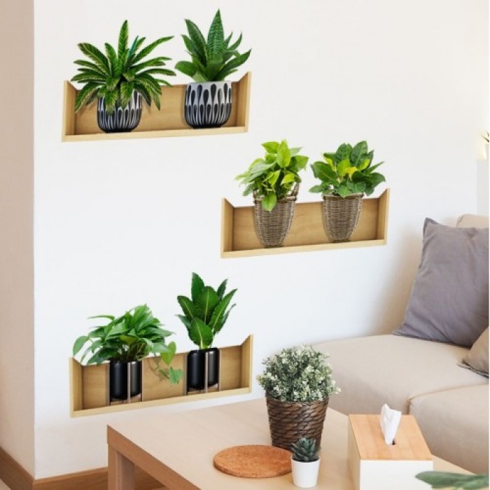 Raflı Bitki Tasarımlı Yapışkanlı Sticker 20*30 Cm 3lü Set