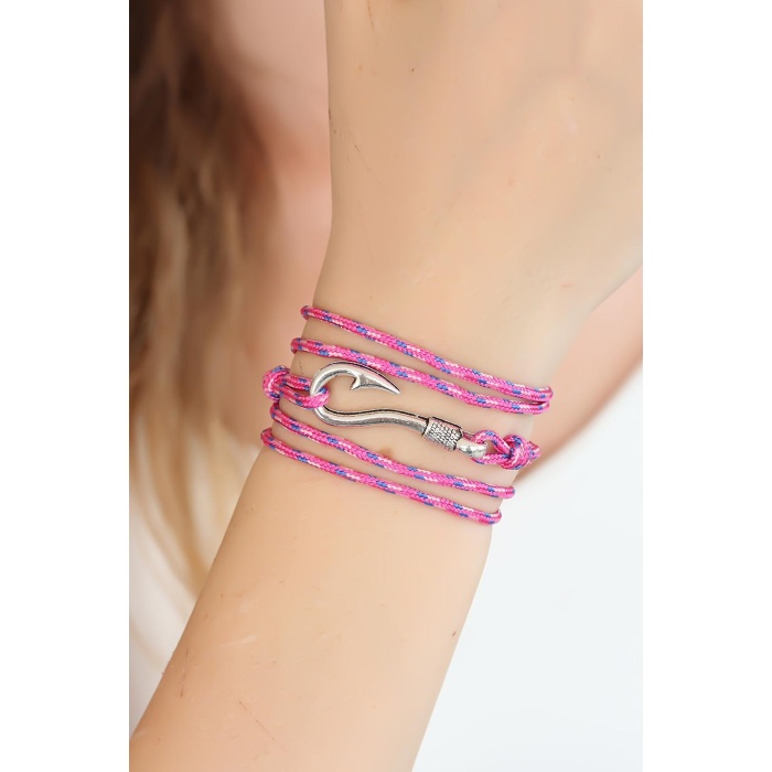 Karışık Desenli Pembe Renk Gümüş Metal Kancalı Bayan Çoklu Bileklik - Tj-bb2376-ks