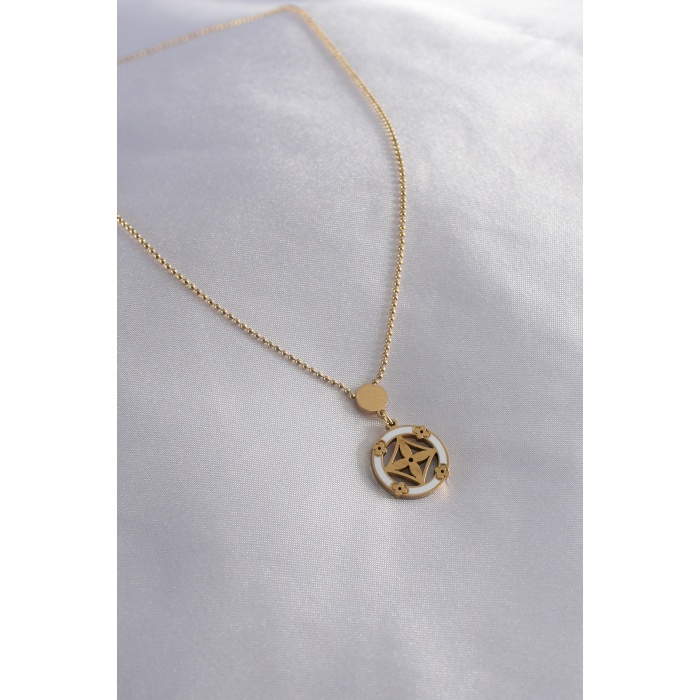 316l Çelik Gold Renk Çiçek Figür Kadın Kolye - Tj-bko7152