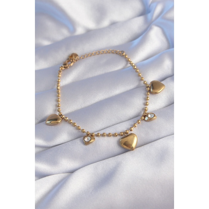 316l Çelik Gold Renk Zirkon Taşlı Kalp Model Bileklik - Tj-bb6098