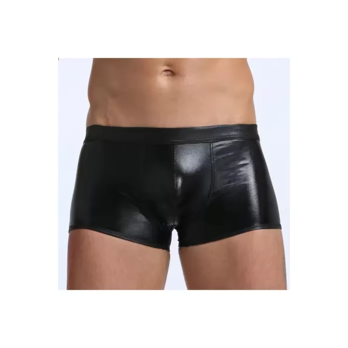 Fantezi Deri Görünümlü Seksi  Siyah Erkek Boxer  - Fantezi Tanga BC4605