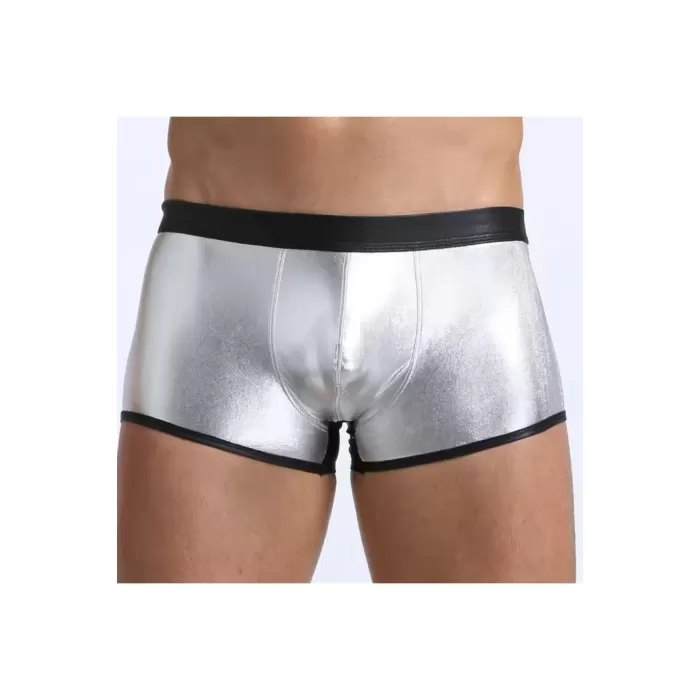 Fantezi Deri Görünümlü Gümüş Erkek Boxer  Tanga BC4607