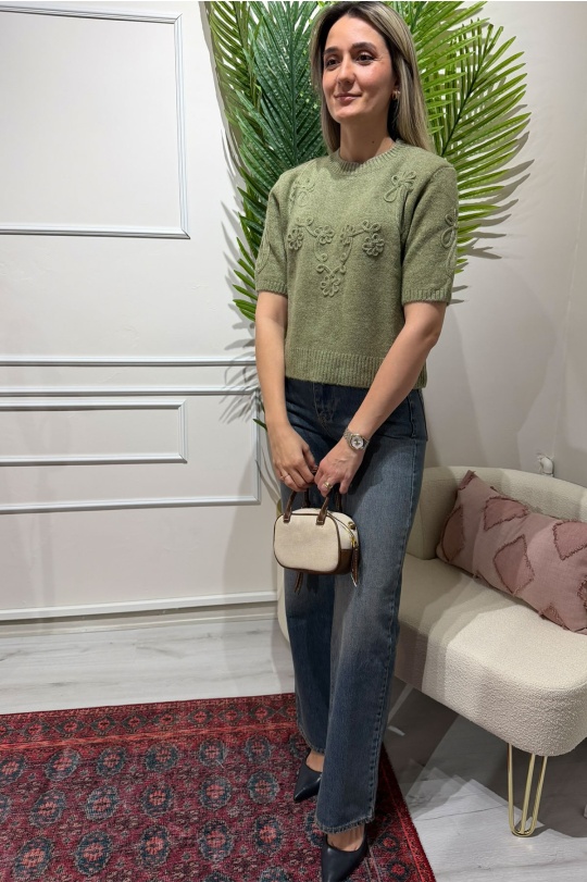 Yeşil Kısa Kollu Triko Kazak