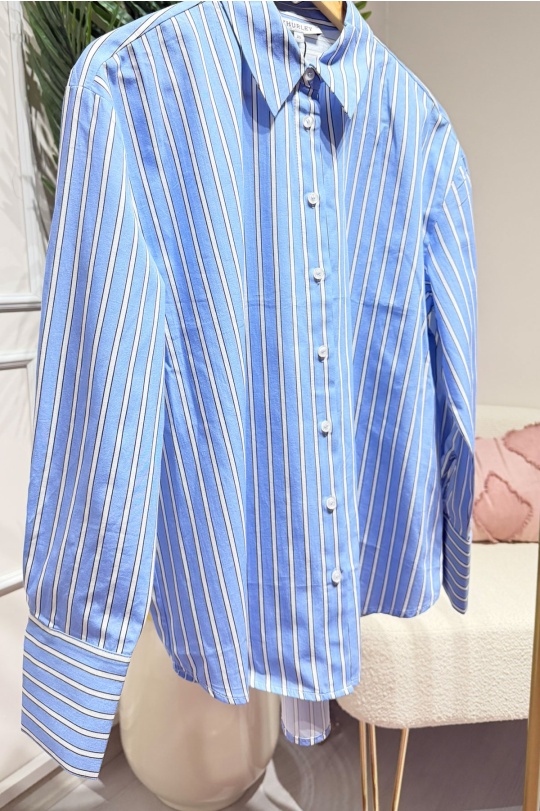 Mavi Çizgili Boyfriend Gömlek