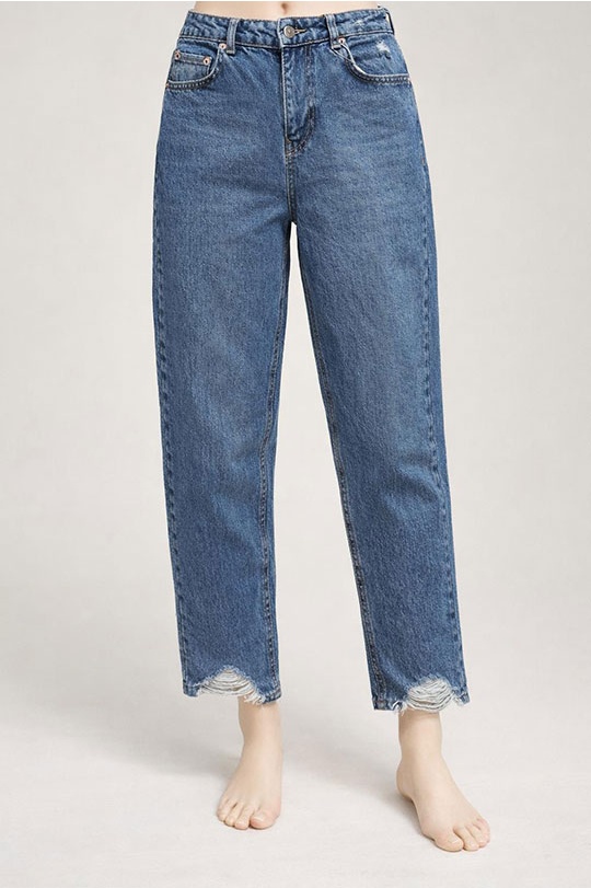 Yüksek Bel Paçası Yırtık Straight Fit