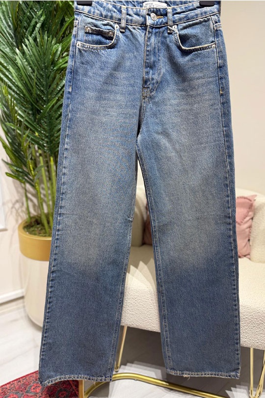 Yüksek Bel Yeşil Yıkama Straight Fit Jean