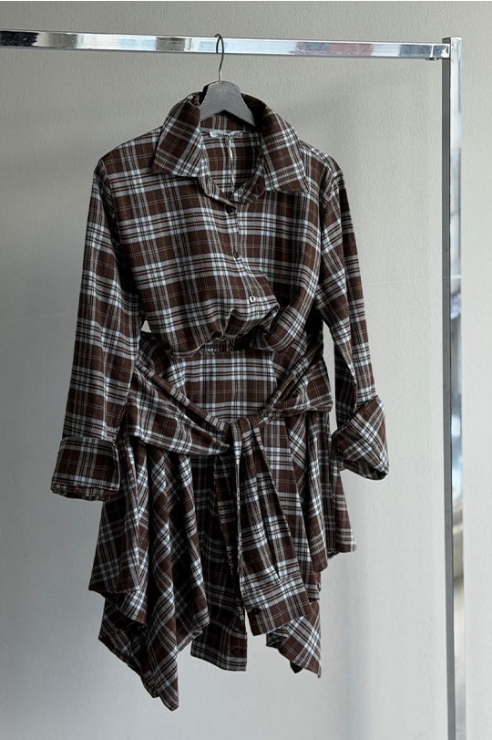 Ekose Desenli Gömlek Etek Takım