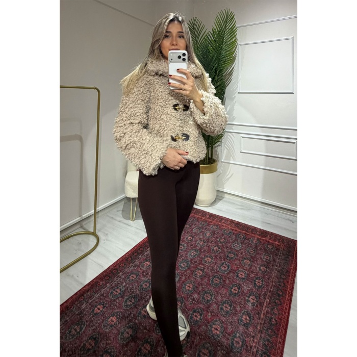 Taş Rengi Kuzu Kancalı Mont