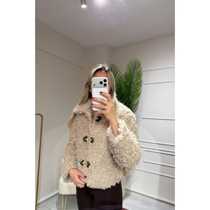 Taş Rengi Kuzu Kancalı Mont