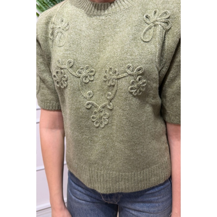 Yeşil Kısa Kollu Triko Kazak