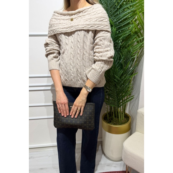 Kahve Kayık Yaka Kazak