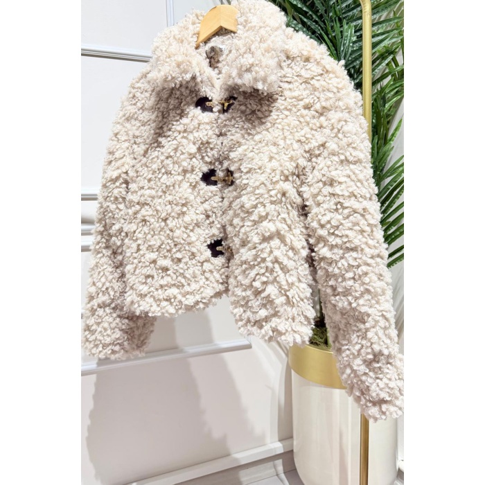 Taş Rengi Kuzu Kancalı Mont