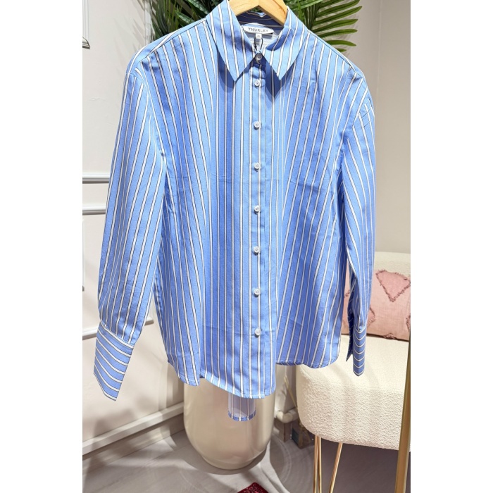 Mavi Çizgili Boyfriend Gömlek