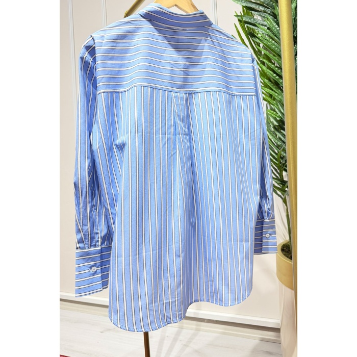 Mavi Çizgili Boyfriend Gömlek