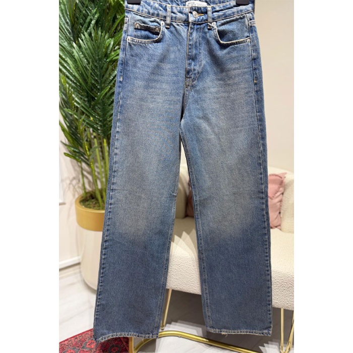 Yüksek Bel Yeşil Yıkama Straight Fit Jean