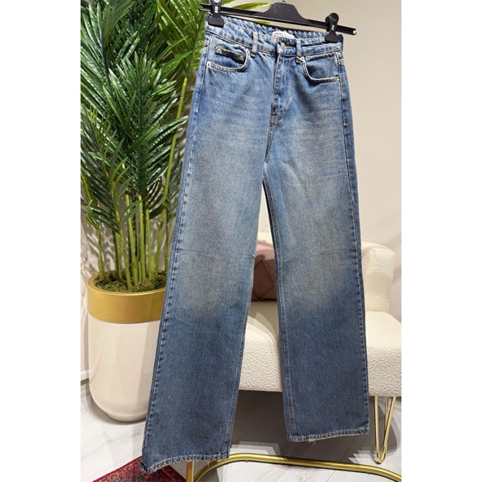 Yüksek Bel Yeşil Yıkama Straight Fit Jean