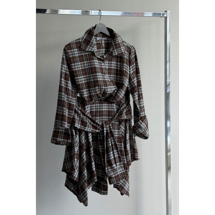 Ekose Desenli Gömlek Etek Takım