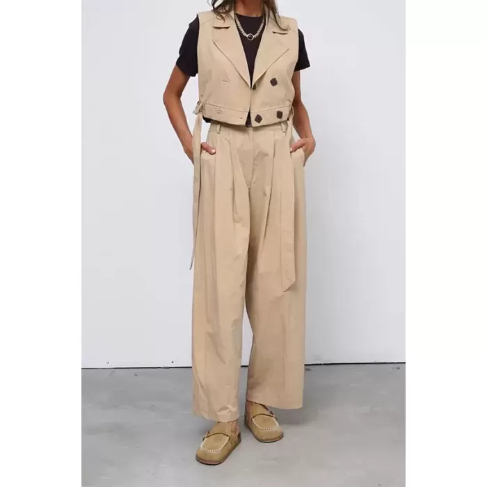 Bej Yelek Pantolon Takım