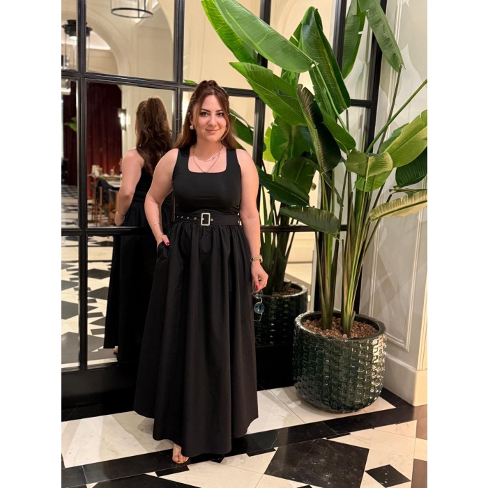 Poplin Detay kemerli elbise