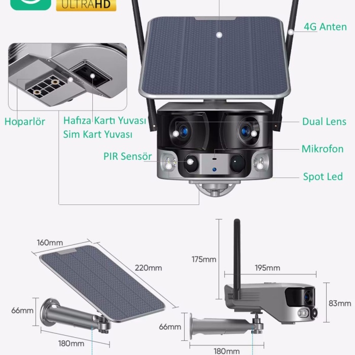 4K 128GB NİVİEW Aİ (YAPAY ZEKA) 4G 180° DUAL LENS SOLAR HAREKETLİ GECE GÖRÜŞ SESLİ AKILLI KAMERA