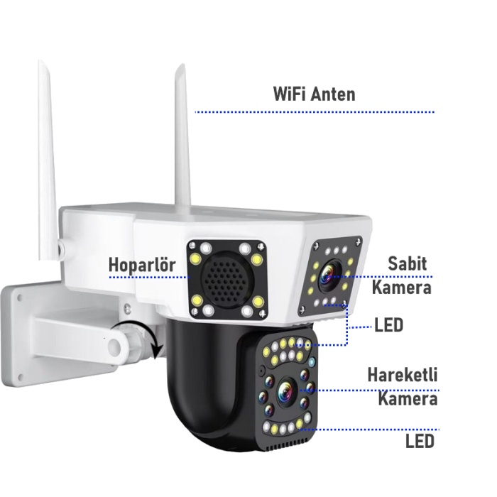DUO3014 WİFİ 6MP DUAL LENS ( SABİT + HAREKETLİ ) GECE GÖRÜŞ KİŞİ TAKİBİ SESLİ TÜRKÇE AKILLI KAMERA