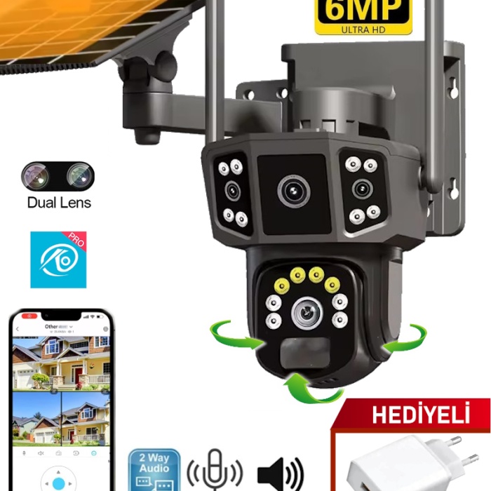 O-Kam Pro RX36S 4G Solar Panel Dual Lens 6MP Gece Görüş Sesli Akıllı Kamera Türkçe Uygulama ve Uzaktan İzleme