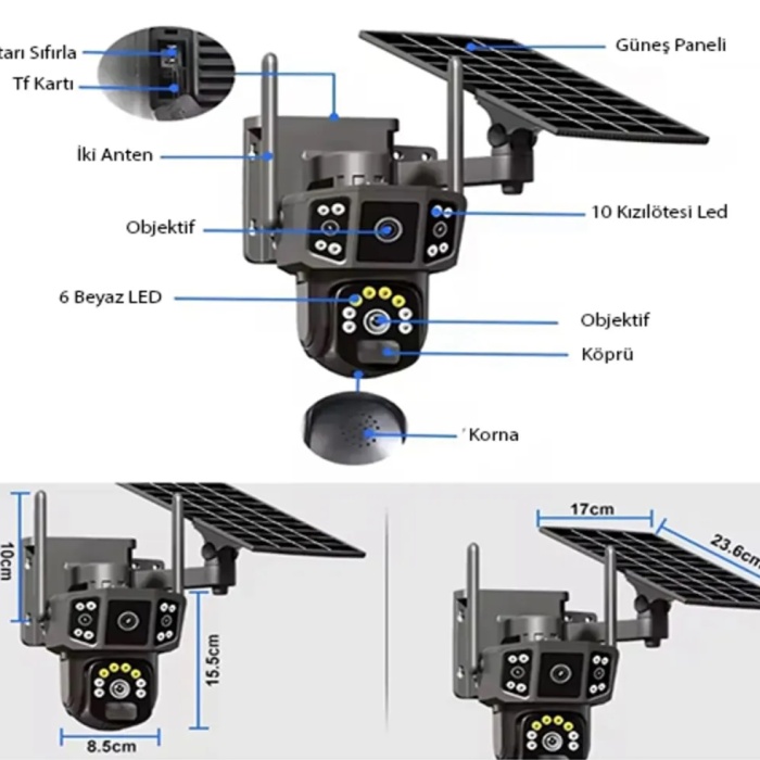 O-Kam Pro RX36S 4G Solar Panel Dual Lens 6MP Gece Görüş Sesli Akıllı Kamera Türkçe Uygulama ve Uzaktan İzleme