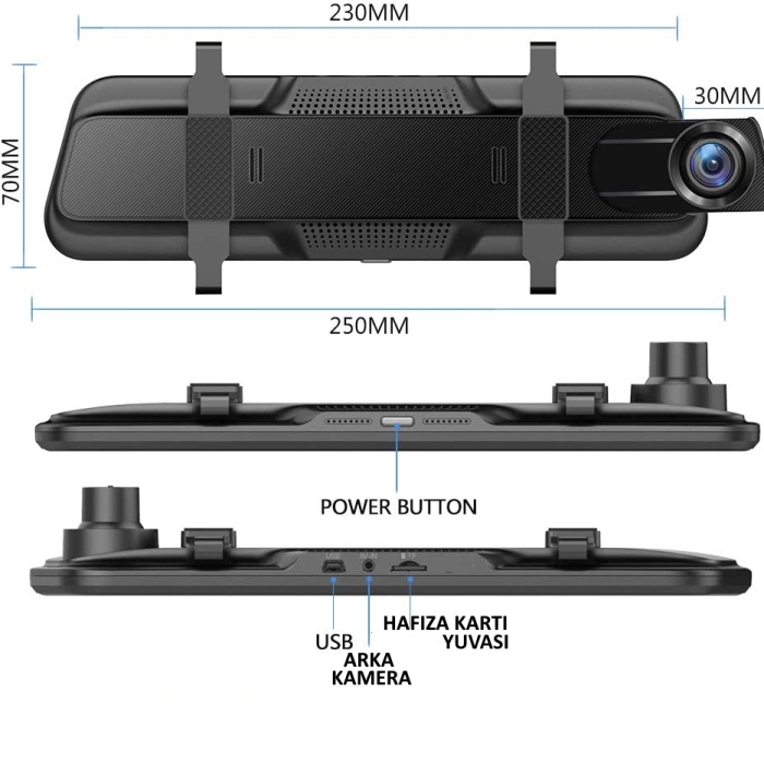 MPIA CC68 10 Tam Ekran Aynalı 128GB Araç İçi 4K Kamera GPS, Wifi ,Geri Görüş Kamerası