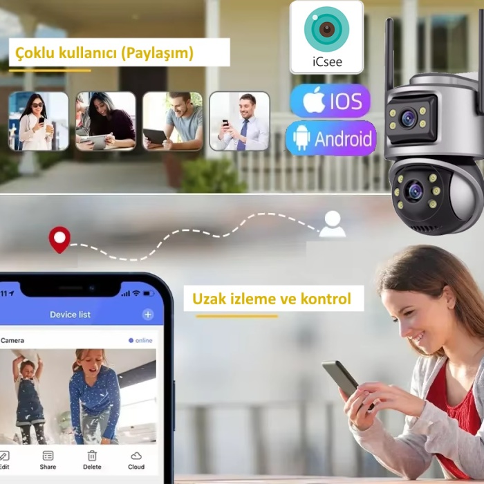 ICSEE VİVA232 6MP DUAL LENS 360° GÖRÜŞ HAREKETLİ  WATERPROOF GECE GÖRÜŞ SESLİ GÖRÜŞME AKILLI KAMERA
