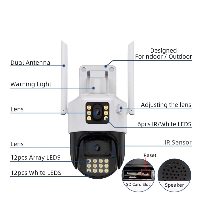Ventus ICSee ViVa223 6MP Dual Lens 360° Görüş Hareketli  Waterproof Gece Görüş Sesli Görüşme Akıllı Kamera Çakarlı