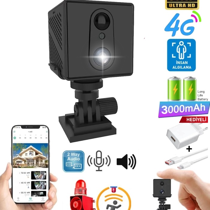 O-Kam 3036 4G Mini Akıllı Kamera Sesli Gece Görüş İnsan Algılama Dahili Batarya