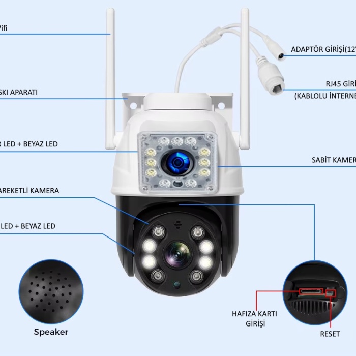 O-Kam 3011 Dual Lens Wifi Akıllı Kamera , Yapay Zeka, Gece Görüş, Karşılıklı Konuşma
