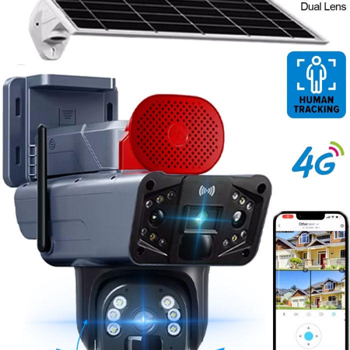 O-kam 3915 4g 6mp Dual Lens Güneş Panelli Solar Sirenli Güvenlik Kamerası