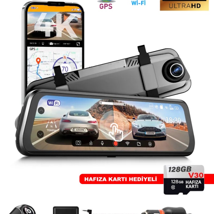 MPIA CC68 10 Tam Ekran Aynalı 128GB Araç İçi 4K Kamera GPS, Wifi ,Geri Görüş Kamerası