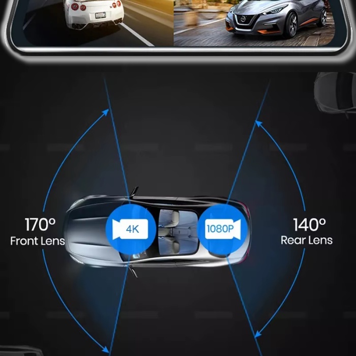 MPIA CC68 10 Tam Ekran Aynalı 128GB Araç İçi 4K Kamera GPS, Wifi ,Geri Görüş Kamerası